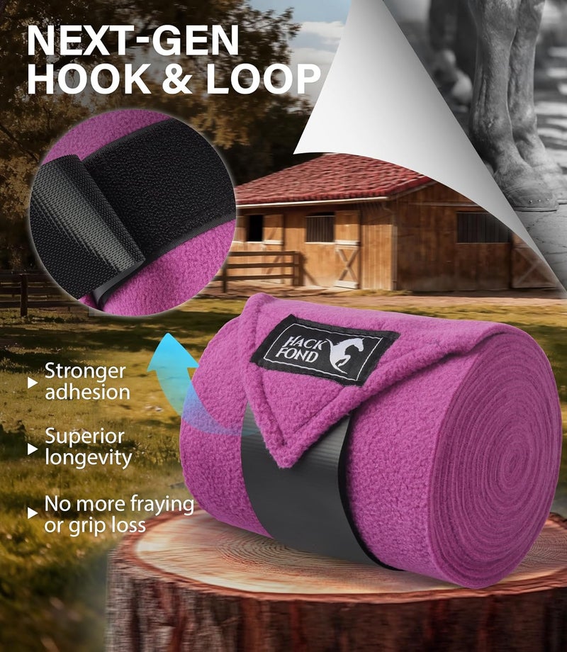 HackFond Fleece Horse Polo Leg Wraps Set of 4, 10' Horse Leg Bandages Stable Supplies Equestrian Boots Violet - Image 4